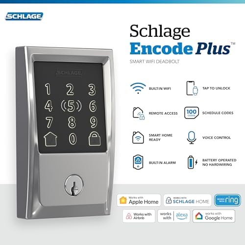Schlage Encode Plus Smart WiFi Deadbolt Lock, Tap to Unlock, Bright Chrome - Image 2
