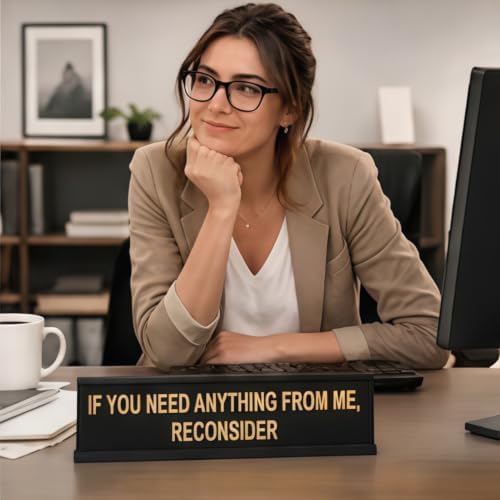 Funny Desk Sign for Office, Black Yellow Nameplate, Reconsider - Image 2
