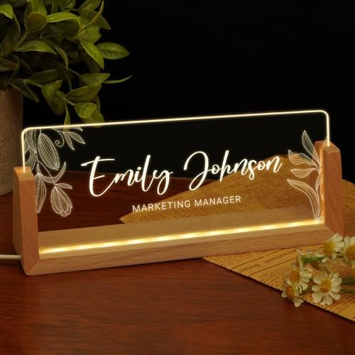 Custom Name Plate for Desk, Personalized Light Up Acrylic Desk Name Plate, Personalized Office Gifts for Boss Coworkers Teacher, Employee Appreciation GIfts, Office Decor for Women Men by EOBIBIFUN