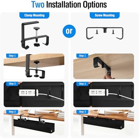 Under Desk Cable Management Tray - Heavy Duty No-Drill Clamp & Screw Mount, 28-Inch Cord Organizer for Home Office, Gaming Setup & Study Room, Holds Power Strip & Large Adapters (Black, 28"L x 5.5"W) - Image 6