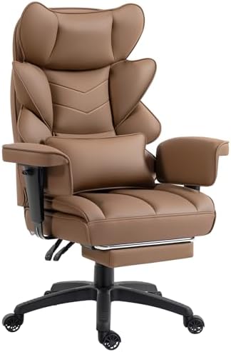 Office Chair,Executive Ergonomic Office Chair with Pocket Spring Cushion, High Back Computer Gaming Chair with Adjustable Armrests, Lumbar Support, Footrest, Executive Chair - Brown PU Leather by NICKSONG