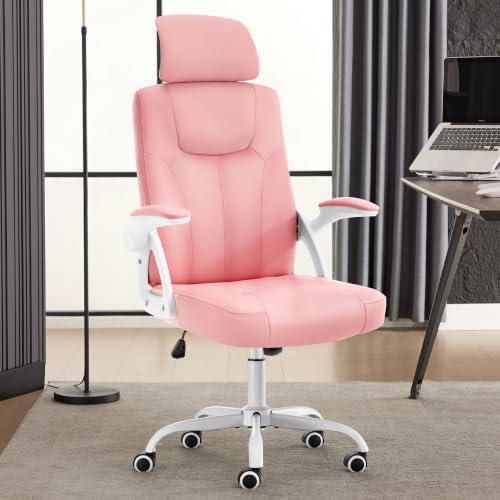 Leather Office Chair,Executive Ergonomic Desk Chair for Home Office, White-Pink by NIHABRO