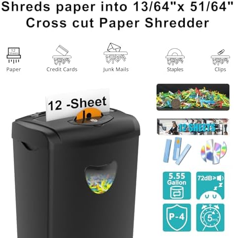 Woolsche 12-Sheet Cross Cut Paper Shredder with Large 5.55-Gallon Basket - P-4 Security, 3-Mode Shred for Cards/CDs/Staples/Clips - Jam Proof System for Office (ETL Certified) - Image 2