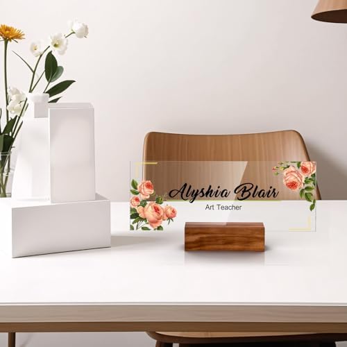 Personalized Acrylic Desk Name Plate with Walnut Wood Base - Image 3
