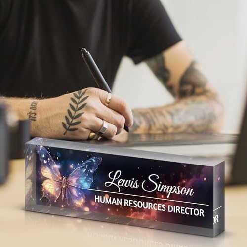 Custom Name Plate for Desk, Office Desk Double sided pattern Name Plate Personalized Office Desk Decor for Women and Men, Teacher Nurse Boss Employee Appreciation Gifts (butterfly, customization) - Image 6
