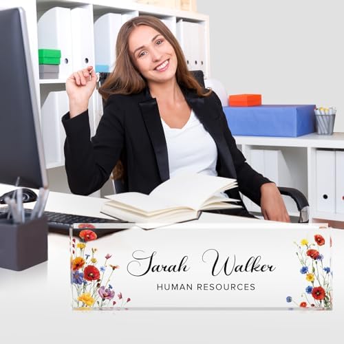 Custom Name Plate for Desk - Desk Name Plate Personalized - Acrylic Office Desk Accessories - Appreciation Gifts for Coworkers Employee Teacher Staff Boss - Office Decor for Women Men (Red Flowers A) - Image 3