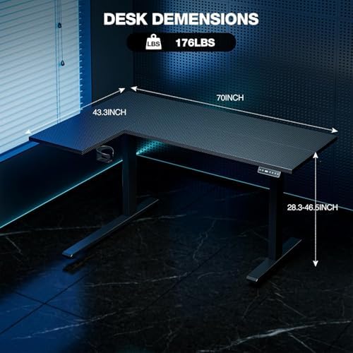 Muvai 71" L Shaped Standing Desk with Cable Tray, Reversible, Black Carbon - Image 3