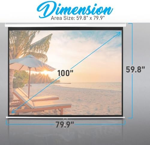 Pyle Manual Pull Down Projector Screen - Universal 100-inch Roll-Down Retractable Manual Screen w/ Auto-Locking, Adjustable Screen Height, Black Masking Border -Home PRJSM1006 - Image 2