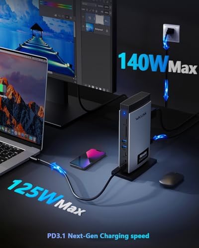 WAVLINK Laptop Docking Station 3 Monitors(Max Resolution: Single 8K or Triple 4K), 11-in-1 USB C Docking Station with 125W PD3.1 Pass-Through & Power Adapter, HDMI + 2* DP, for MacBook M1–M4 & Windows - Image 2