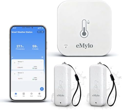 eMylo WiFi Hygrometer Thermometer with 2 IP65 Remote Sensors, 492 ft Range by eMylo