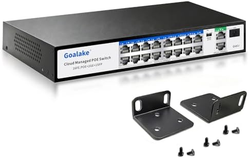 Goalake 19-Port Managed PoE Switch (16 PoE+ Ports, 2 Uplink Gigabit Ports + 1*1.25G Combo SFP Slots), 240W Built-in Power, Fanless Metal, AI Extend 250m, VLAN, QoS, Plug & Play (Wall/Rack) by Goalake