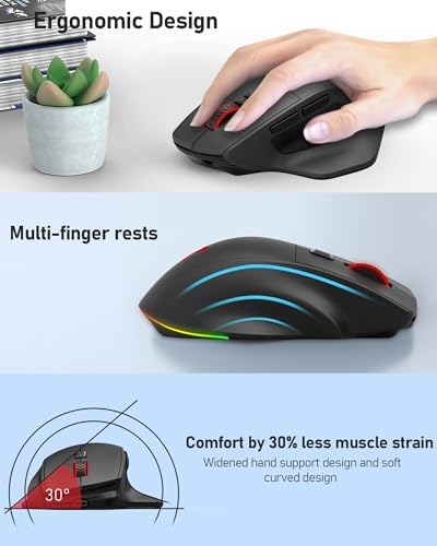 Redragon Large Wireless Gaming Mouse for Big Hands, Tri-Modes 2.4G/Bluetooth/Wired Rechargeable Ergo RGB Mouse with 2 Side Buttons, 6 Backlit Modes, Programmable Macro Gamer Mouse - Image 6