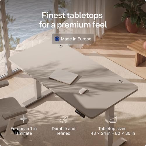 Desktronic HomePro Standing Desk 48x24 — Made in Europe, Ergonomic Sit Stand Home Office Desk, Electric Height Adjustable, Dual Motor, USB & USB-C Charging, Wobble-Free, Touchscreen, 3 Memory Presets - Image 6