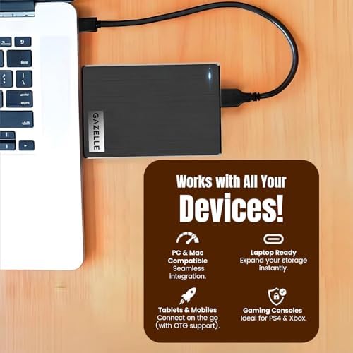 GAZELLE High-Speed 1TB Ultra Slim Portable External Hard Drive - 2-in-1 Type C & USB 3.0, Compatible with PC, Mac, Laptop, PS4, Xbox, iPad, Tablet, Mobile (Black) - 1 Year Warranty - Image 3