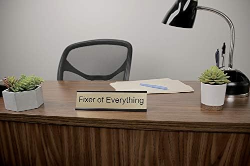ExcelMark Fixer of Everything Desk Plate – 2"x 8"Novelty Name Plate – Gold Name Plate with Black Desk Holder - Image 4