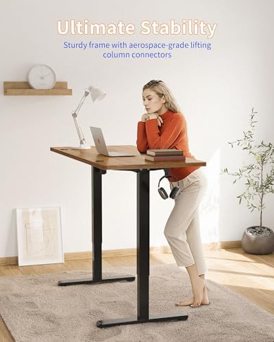 YIHAYO Electric Standing Desk, 55 x 24 Inches Stand Up Desk with Splice Board, Adjustable Height Desk, Computer Desk for Home Office, Black Frame/Rustic Brown Top - Image 4