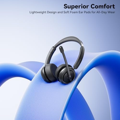Wireless Headset with Mic for Work, Bluetooth Headset with Microphone Noise Cancelling & Mute Button, 65H Working Time Wireless Headphones with Mic for Work/PC/Call Center/Computer/Laptop/Teams/Zoom - Image 5