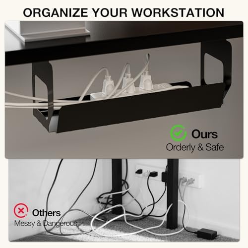 Muvai 59" L Shaped Standing Desk with Cable Tray, Reversible, Black - Image 5