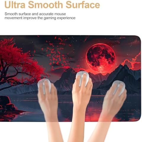 Large Mouse Pad, Red Moon Landscape Desk Mat, Extended Gaming Mouse Pad with Non-Slip Rubber Base, Thick 3mm Smooth Surface Keyboard Mat for Office & Home,35.5 x 15.8 in - Image 6