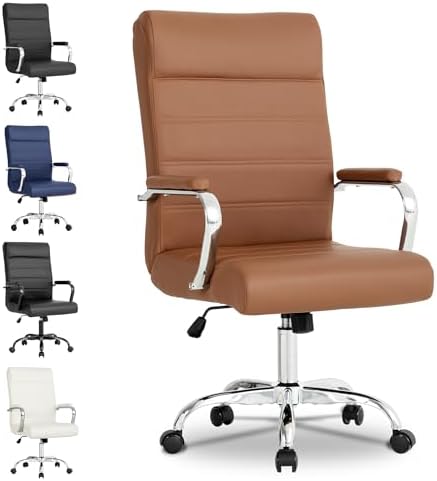 Office Desk Chair,Modern Leather Conference Room Chairs,High Back Home ofiice Chair,Adjustable Height Swivel Executive Computer Chair with Armrest and Padded Seat,Brown by BOWTHY