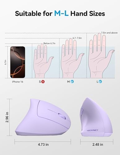 TECKNET Ergonomic Mouse Wireless, Rechargeable Vertical Mice Right Hand - Image 7