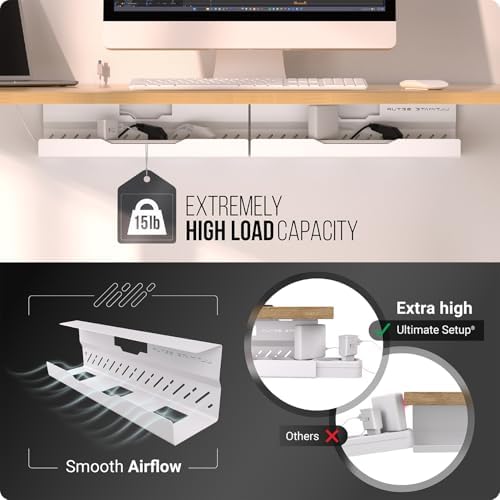 Under Desk Cable Management Tray no Drill – Wire Management - Cord Organizer – Huge Load Capacity – Under Desk Cable Tray no Drill (White, 2 Pieces Set) - Image 4