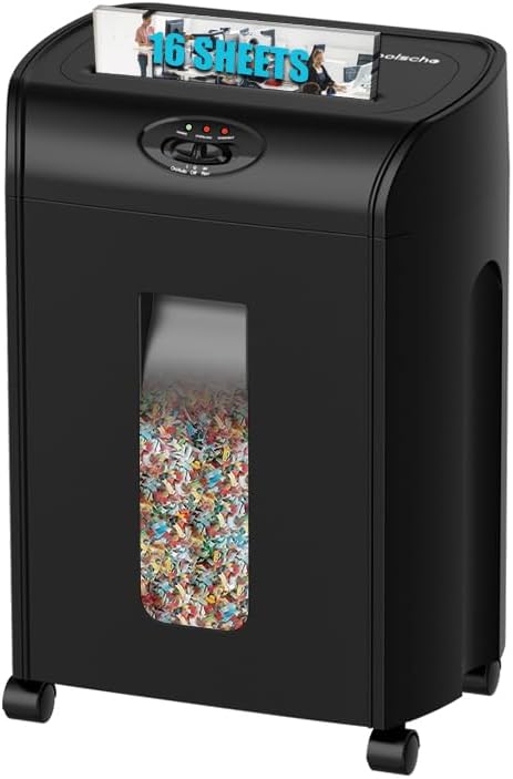 Paper Shredder, 16-Sheet Cross Cut with 4.76-Gallon Pull Out Basket, P-4 Security Level, 3-Mode Design Shred Paper and CD/Credit Card, Durable&Fast with Jam Proof System Shredder for Office by Woolsche