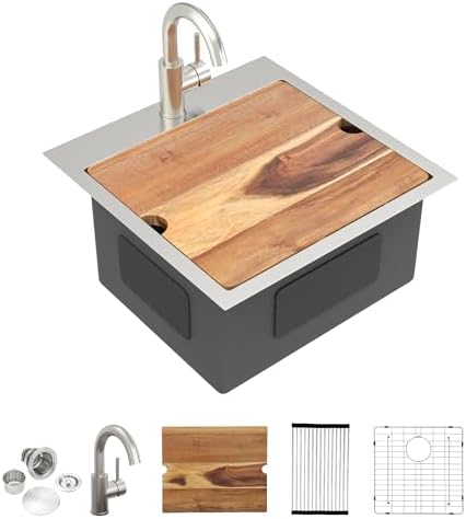 18"x18" Bar Prep Sink Drop In Workstation with Faucet Combo by FULORNI