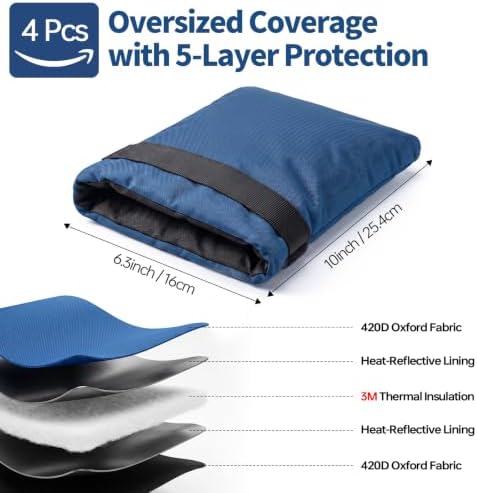 Outdoor Faucet Cover for Winter, 3M Thinsulate Spigot Cover for Winter Freeze Protection, Waterproof, 10" H x 6.3" W Outside Hose Bib Insulated Covers for Wall Taps, 4 Pcs Faucet Socks - Blue - Image 3