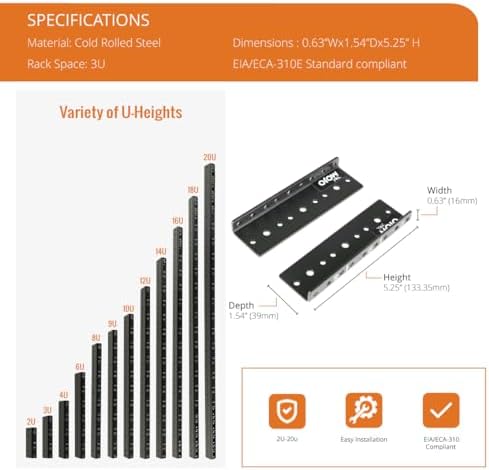Tecmojo 3U Vertical Rack Mount Rail Pair Kit, DIY Rack Rails Kit, Tapped Mounting Holes, with 12-24 Screws to Mount Equipment 2U-20U - Image 5