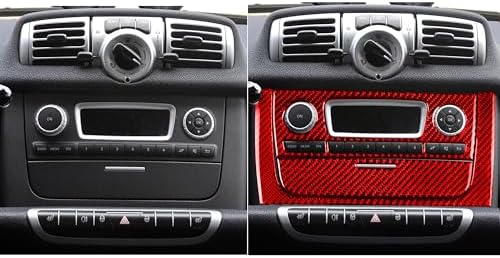 Car Central Console CD Player Multimedia Control Panel Sticker Set Real 3K Red Carbon Fiber Decoration Interior Accessories Trim Compatible with Benz Smart Fortwo 2011 2012 2013 2014 2015 - Image 5
