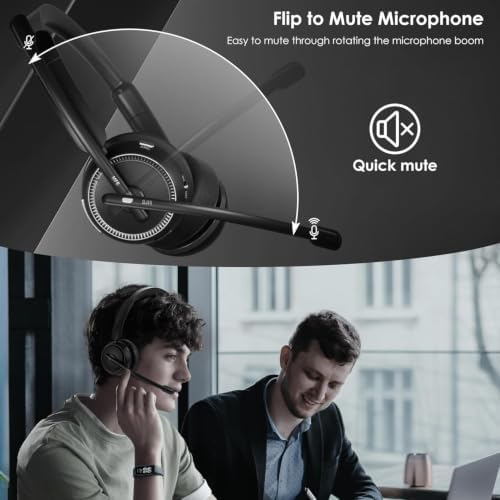 Upgrade ANC & ENC Wireless Headset with Mic for Work(Flip-to-Mute & Dongle) - Image 5