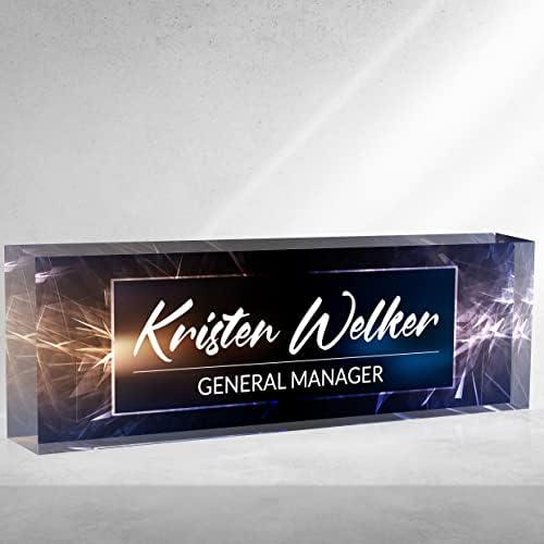 Personalized Desk Name Plate, Custom Acrylic Glass Name Plates for Desks, Office Desk Decor Nameplate, Desk Accessories, Teacher Boss Coworkers Employee Appreciation Gift (Modern Deep Blue) by Custom