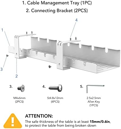 FLEXISPOT Under Desk Cable Management Tray, Metal Raceway Wires Cable Tidy Organizer Office and Home Cable Tray Use for Standing Desk (White) - Image 4