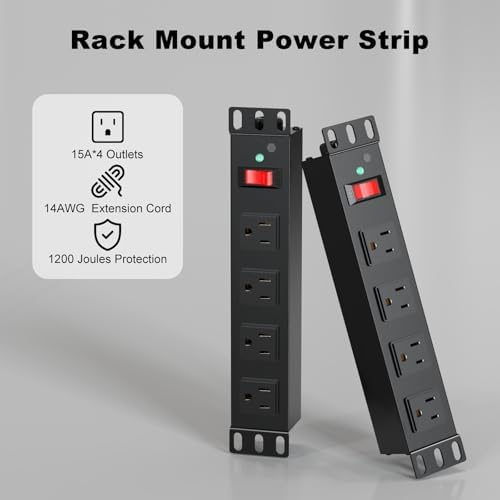HEZI 10 Inch Rack PDU,1U Rack Mount,4 Outlets,1200J Surge Protection - Image 2