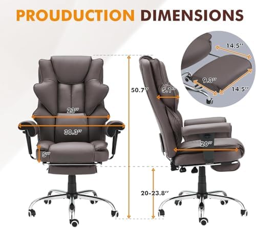 HOMREST Heated Massage Executive Office Chair with Foot Rest,Brown - Image 3