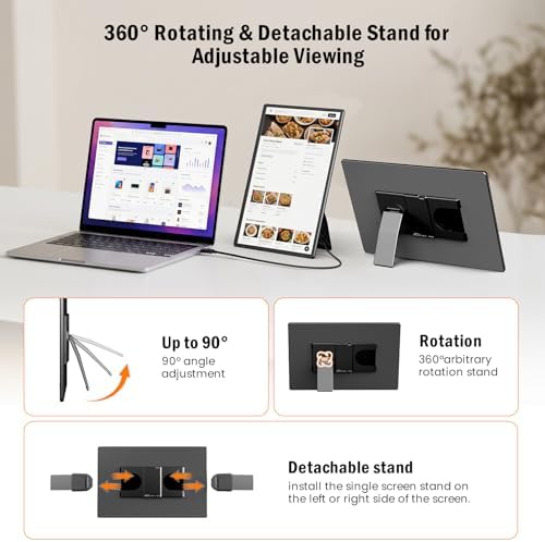 16" 16:10 1200P FHD Portable Monitor 360° Rotating Stand Laptop Extender - Image 3