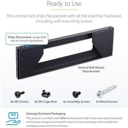 StarTech 2U Vertical Wall-Mount Bracket, 19in, 121lb, 55kg (RK219WALLV-N) - Image 5
