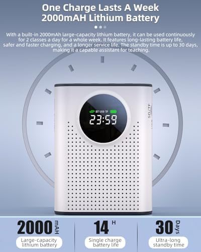 S67 Voice Amplifier Wireless Microphone for Teachers Classroom Rechargeable, Mini Lavalier Lapel Mic, Portable Speaker PA System with LED Display for Class, Tour Guide, Coaches, White - Image 5