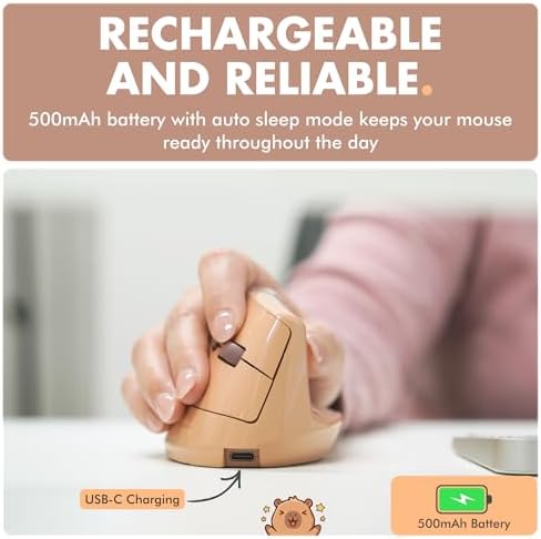 X9 Performance Wireless Vertical Ergonomic Mouse - Click with Capybara - (BT + 2.4G) Up to 4000 DPI, 6 Button, Rechargeable - Bluetooth Ergonomic Vertical Mouse Wireless - for Mac and PC - Brown - Image 7