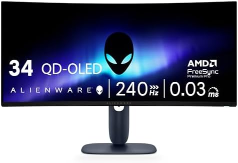 Alienware 34 240Hz QD-OLED Curved Gaming Monitor - AW3425DW - 34.2-inch WQHD (3440 x 1440) 0.03ms Display, 1800R Curve, AMD FreeSync Premium Pro, VESA AdaptiveSync, DisplayHDR TrueBlack 400 by Alienware