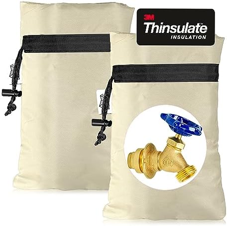 Enlarge Outdoor Faucet Cover for Winter Freeze Protection, 3M Thinsulate, 10"H x 6.3"W Hose Bib for Wall Taps Outside, Waterproof & Frost Free Insulated Spigot, 2 Pcs Faucet Socks - Sand by DEMEDO