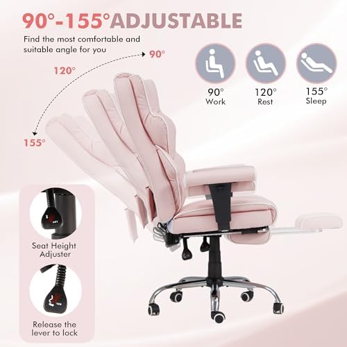HOMREST Heated Massage Executive Office Chair with Foot Rest, Pink - Image 6