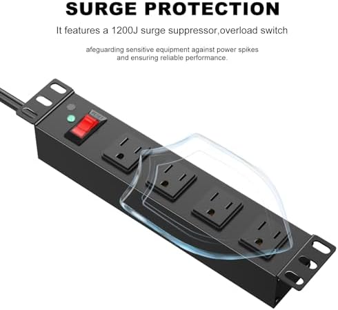 HEZI 10 Inch Rack PDU,1U Rack Mount,4 Outlets,1200J Surge Protection - Image 3