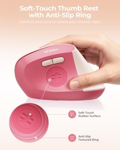 seenda Ergonomic Wireless Mouse, 52° Vertical Bluetooth Mouse, Hot Pink - Image 4