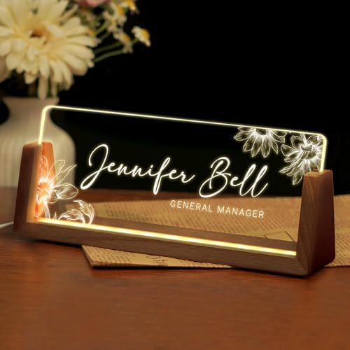 Desk Name Plate Personalized, Custom Acrylic Name Plate for Desk, Office Decor for Women Men, Appreciation Gifts for Coworkers Boss Teacher - Light-Up Name Plaque by Ueedklaayy