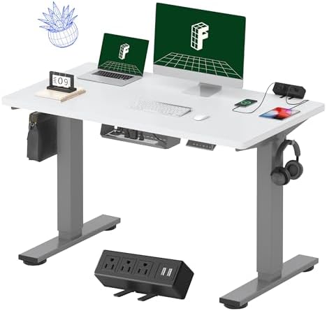 FLEXISPOT EN2 48"x24" Standing Desk with Power Strip Bundle, White by Unknown