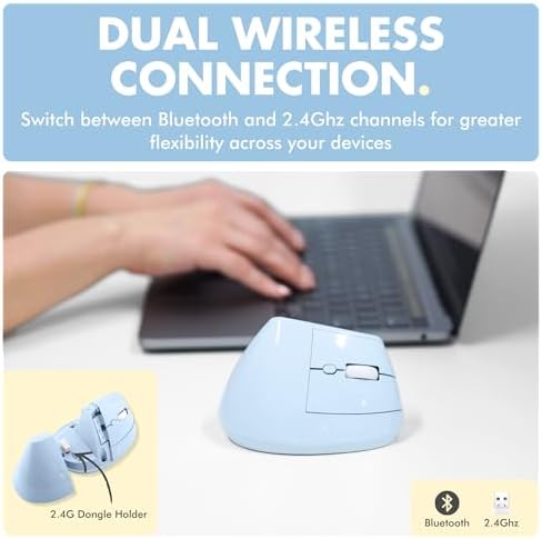 X9 Performance Wireless Vertical Ergonomic Mouse - (BT + 2.4Ghz) - Click in Comfort - Up to 4000 DPI, 6 Button, Rechargeable - Bluetooth Ergonomic Vertical Mouse Wireless - for Mac and PC - Blue - Image 4