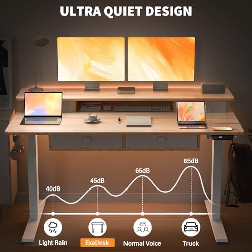 63 x 30 Inch Electric Standing Desk with 4 Drawers, Natural - Image 6