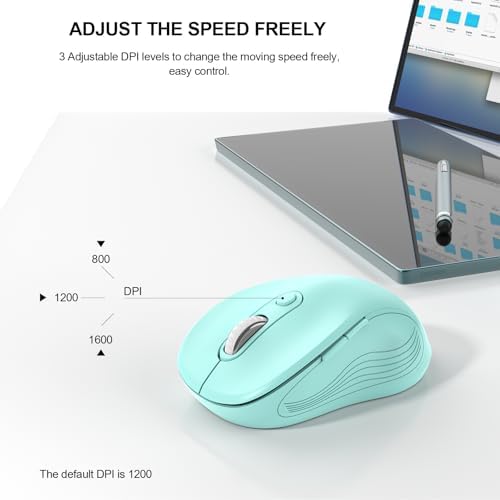 WisFox 2.4GHz Wireless Mouse for Laptop, Ergonomic 6-Button, Mint Green - Image 3